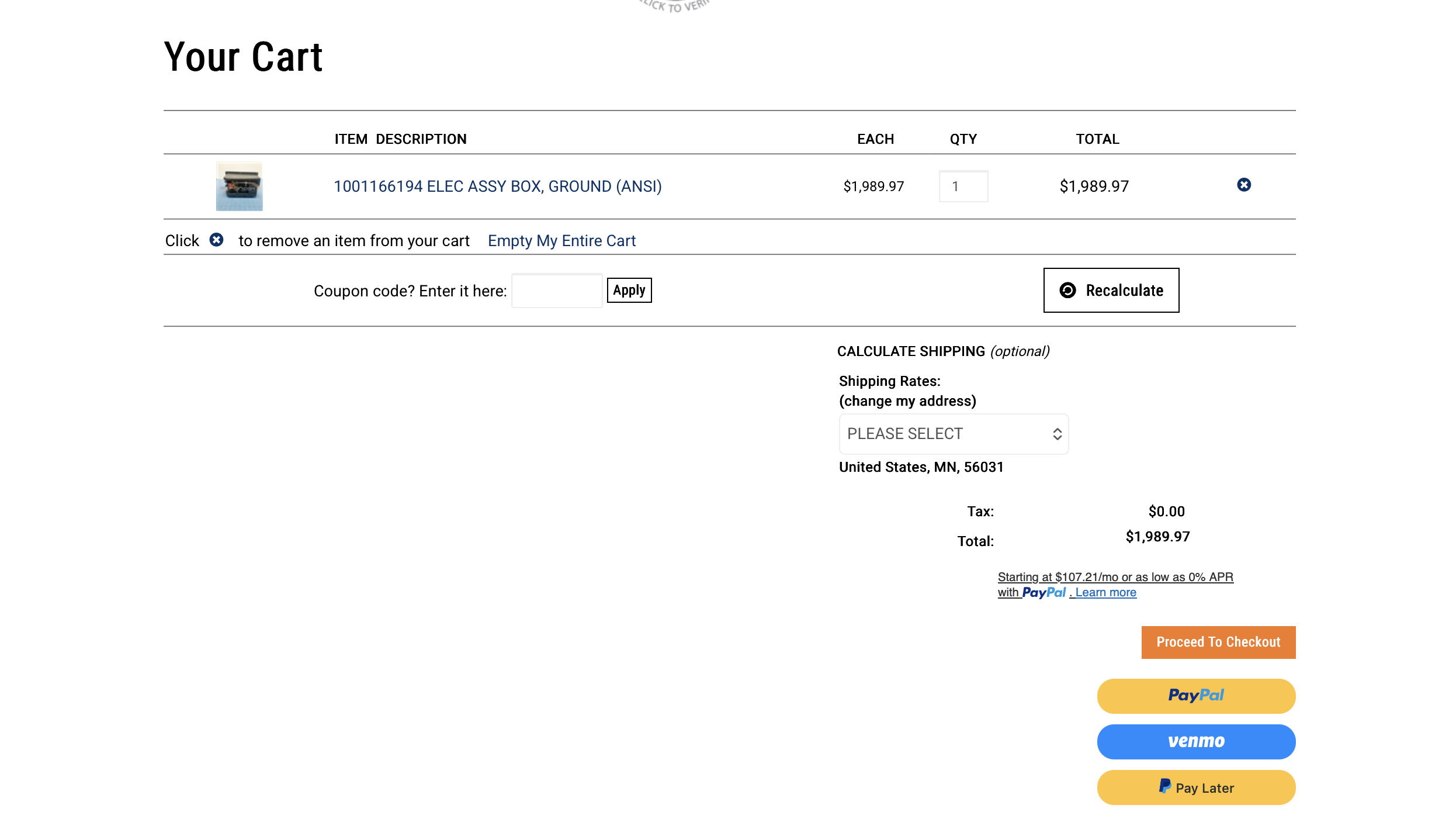 GC Iron shopping cart showing PayPal, Venmo, and Pay Later financing options
